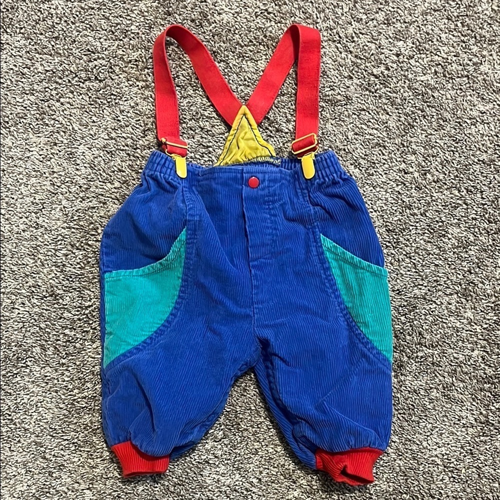 Vintage‎ Jet Set Babies ColorBlock Corduroy Suspender Pants 9M